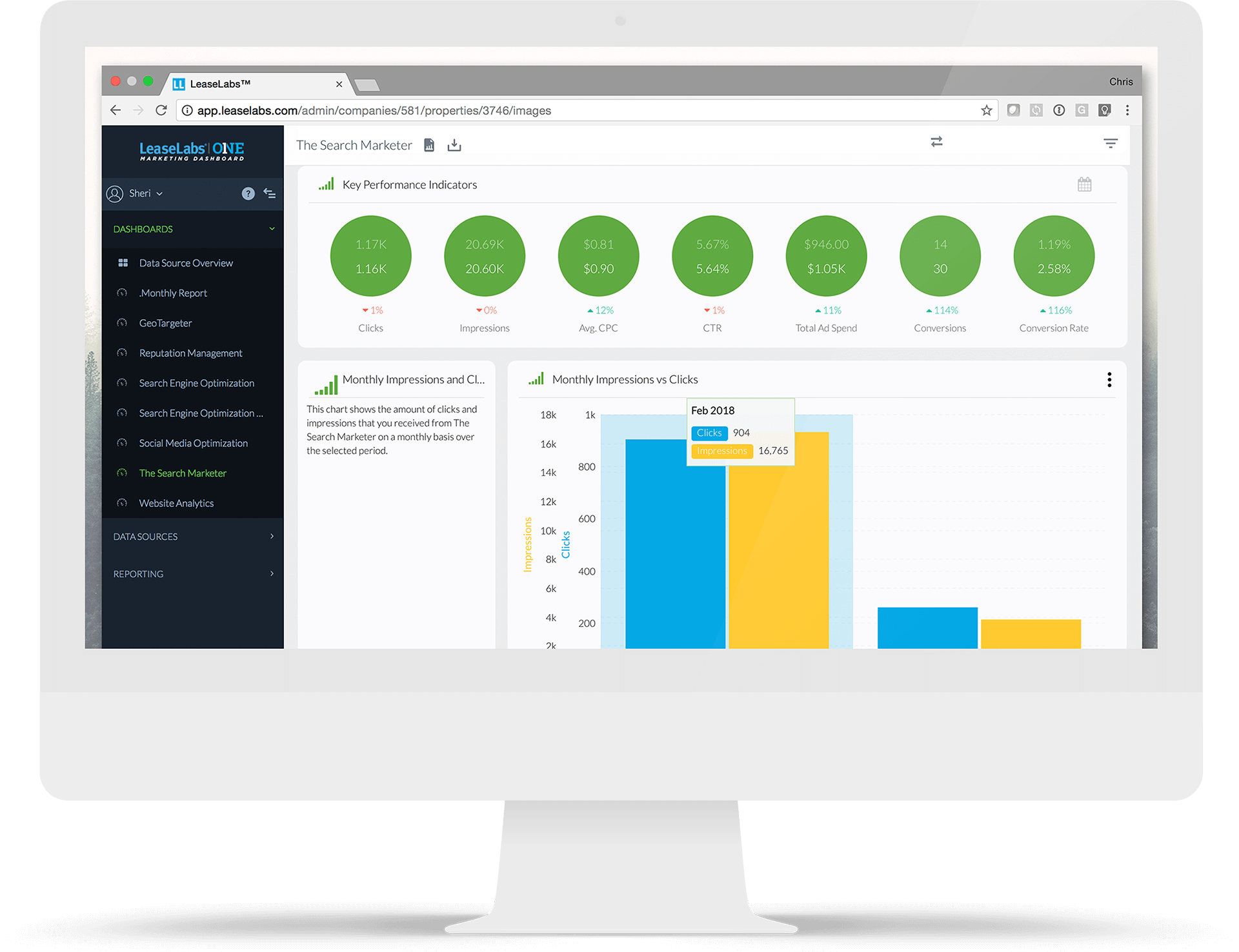 Computer Monitor with LeaseLabs One Search Marketer Dashboard